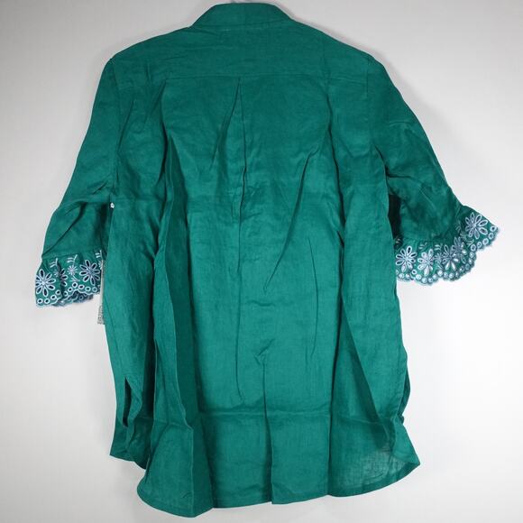 New Hyacinth House Women's XS Green Embroidered Ruffle Linen Montauk Lounge Top - Picture 8 of 10
